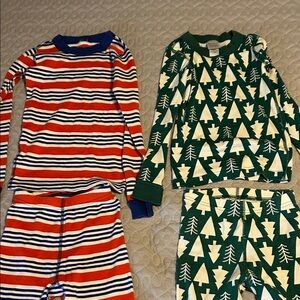 Hanna Andersson Red Blue Striped and Green Tree Pajama Set